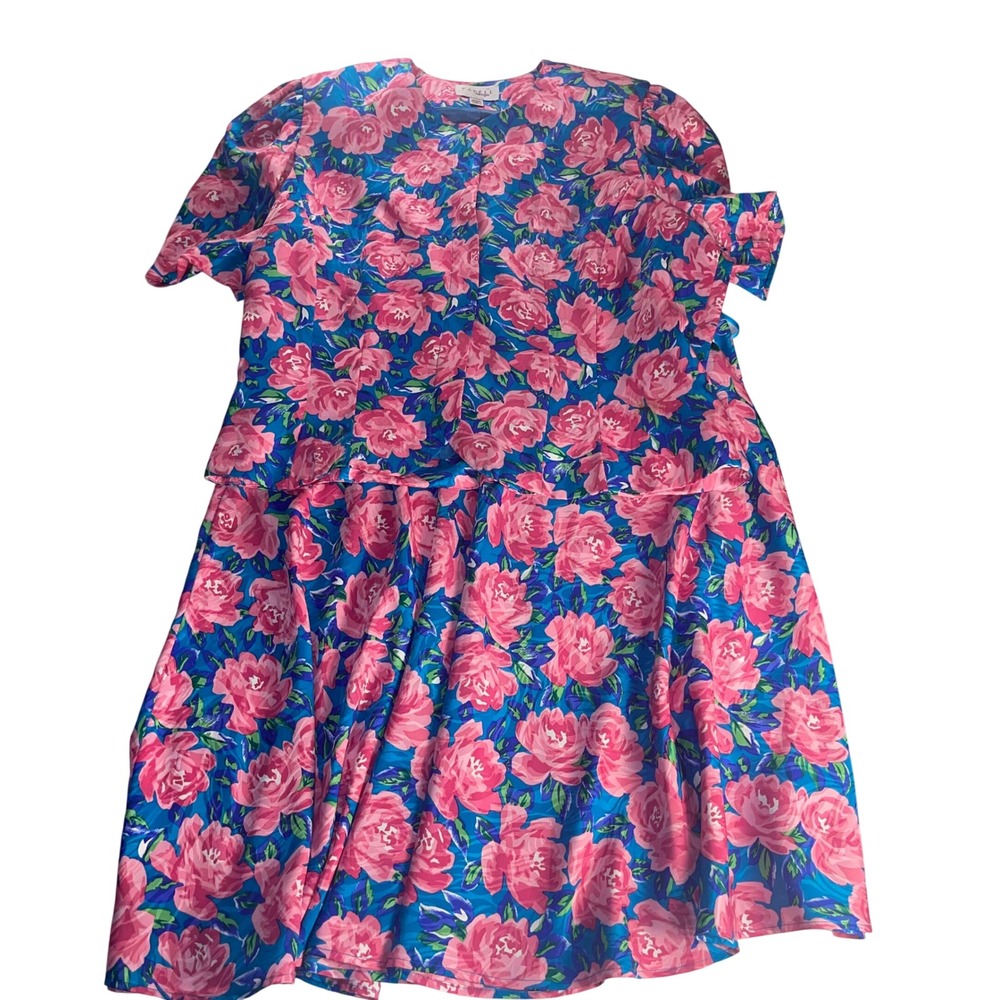 Vintage Adrianna Papell Floral Two Piece Skirt Set Cottagecore Coastal Chic READ - Picture 2 of 9